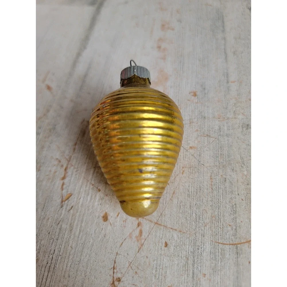 Vintage shiny brite lantern ornament beehive yellow gold light bulb glass
